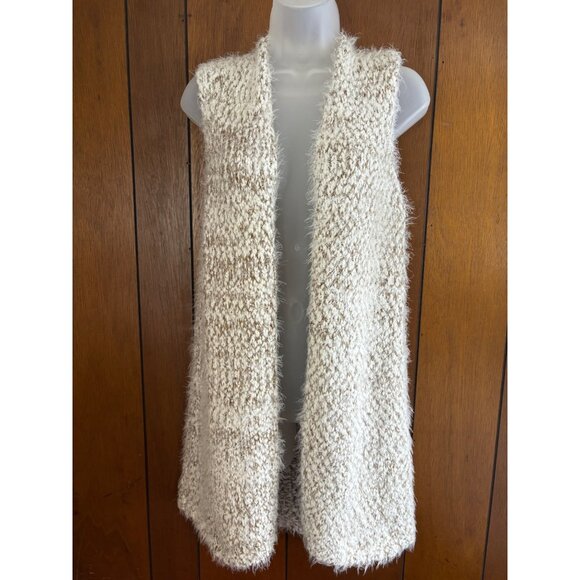 Marleylilly Vest Womens XS-M‎ Ivory Brown Heather Soft Open Front Hippie Boho - Picture 1 of 11